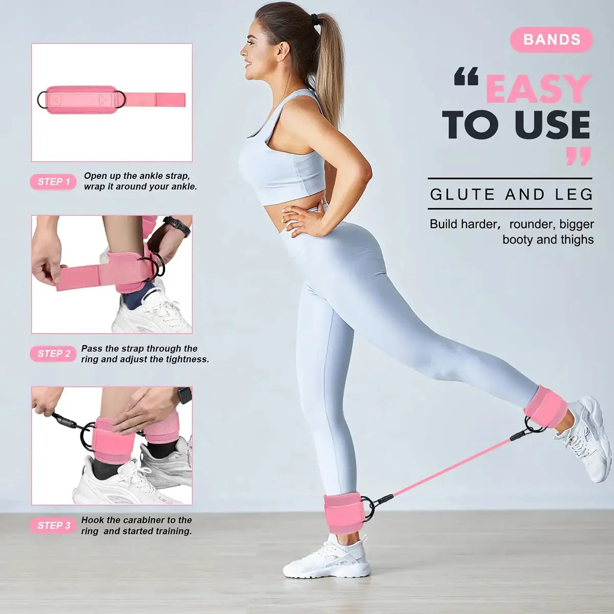 Adjustable Ankle Strap Resistance Band for Home Fitness - Elastic Training Band for Legs and Glutes