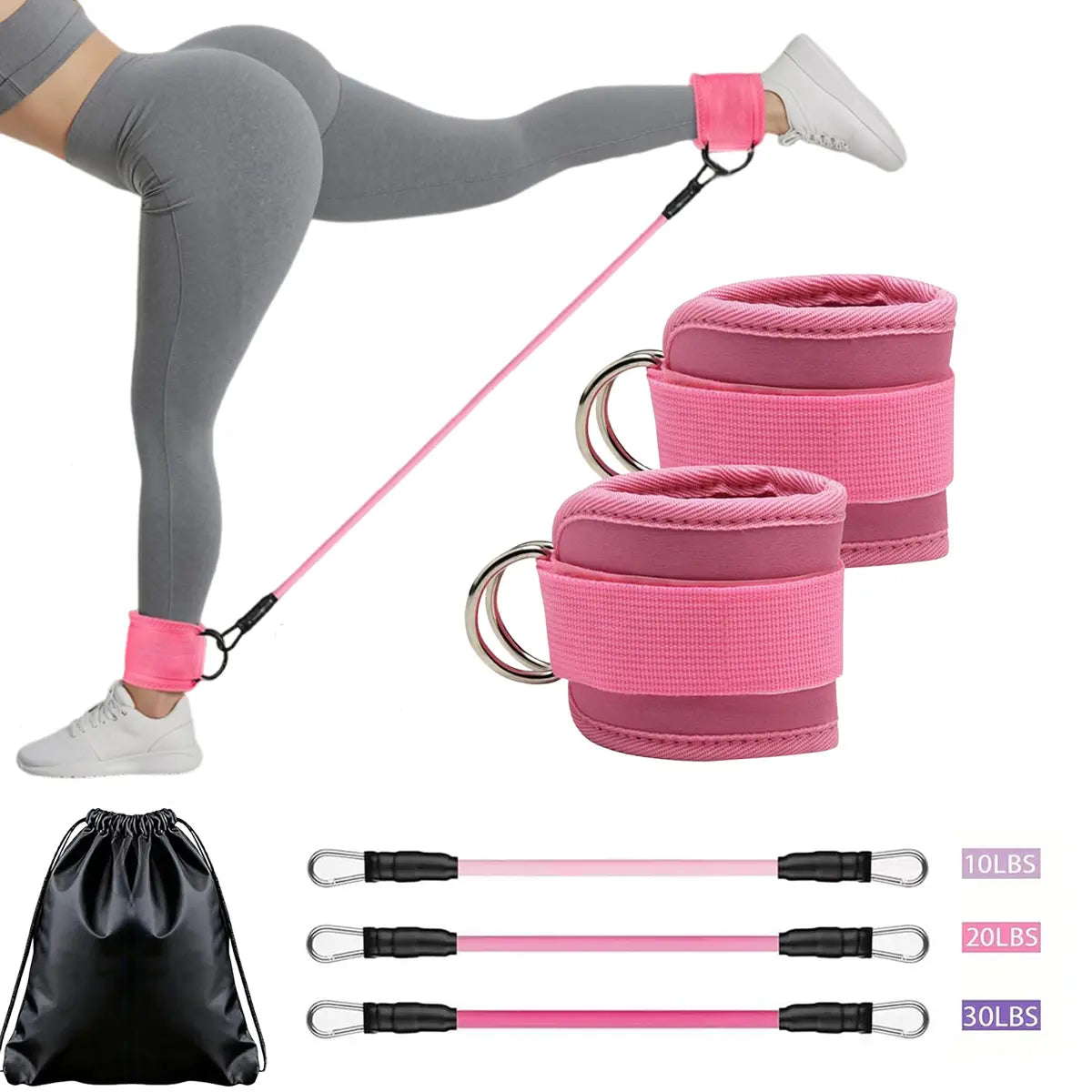 Adjustable Ankle Strap Resistance Band for Home Fitness - Elastic Training Band for Legs and Glutes
